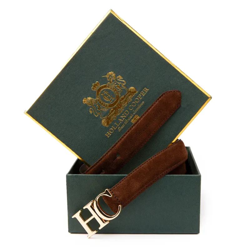 Holland Cooper Atelier Slim Logo Belt - Chocolate Suede